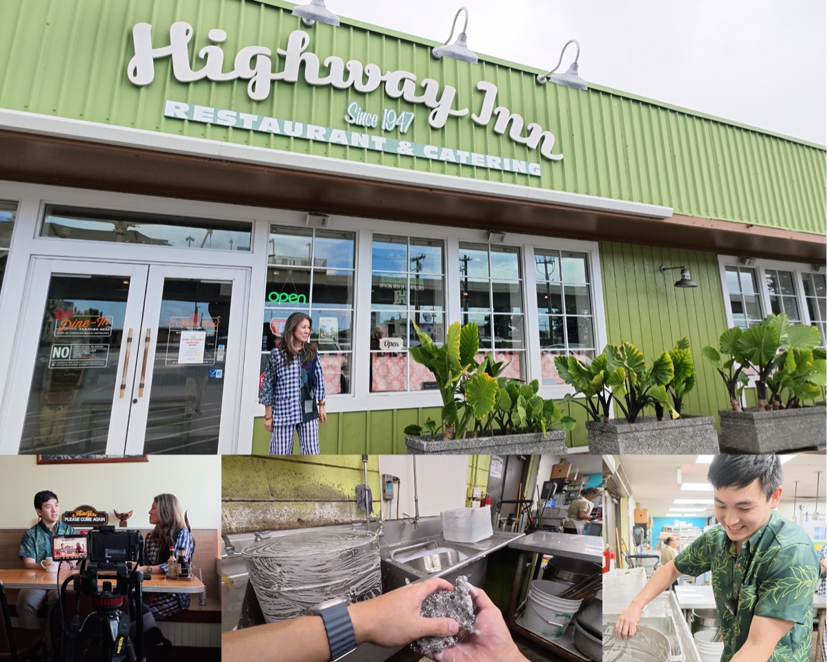 Preview collage: a restaurant storefront and moments in the kitchen